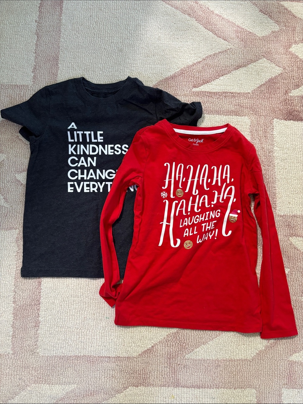 Cat & Jack Red Long-Sleeve Graphic Tee & Black Short-Sleeve Message Tee - Kids